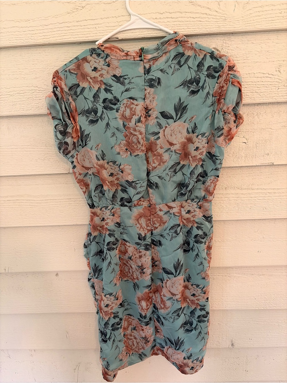 High-Neck Floral Midi Dress in Teal and Peach - Picture 3 of 4